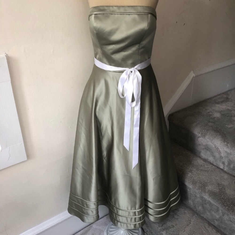 Bill Levkoff Strapless Tea Length Bridesmaid Dress